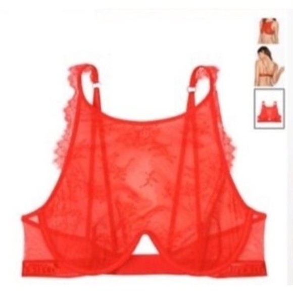 32C•Victoria’s Secret Red lace crochet High Neck Halter Bra - Picture 2 of 8